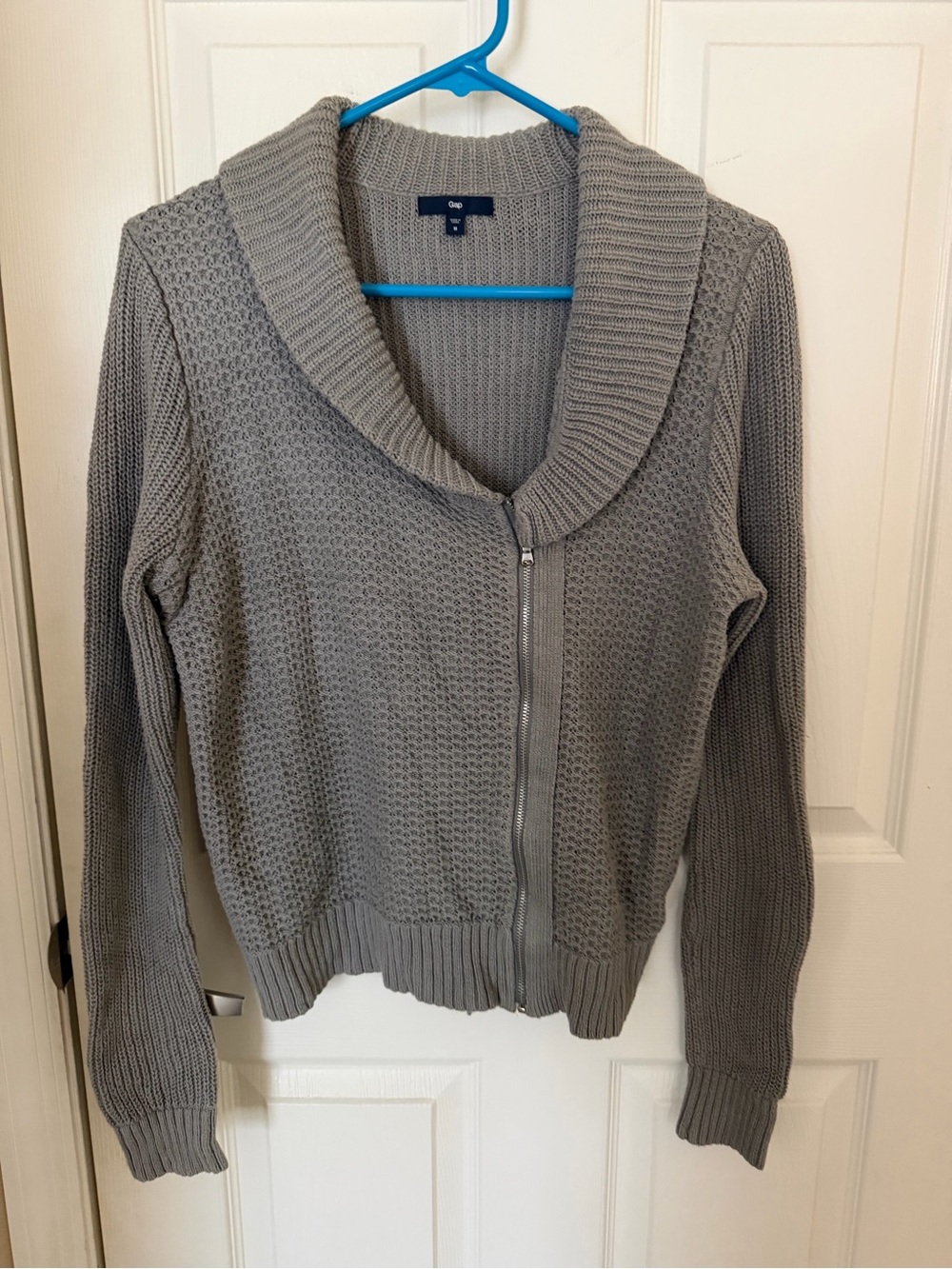GAP Gray Shawl Collar Zip Cardigan Sweater